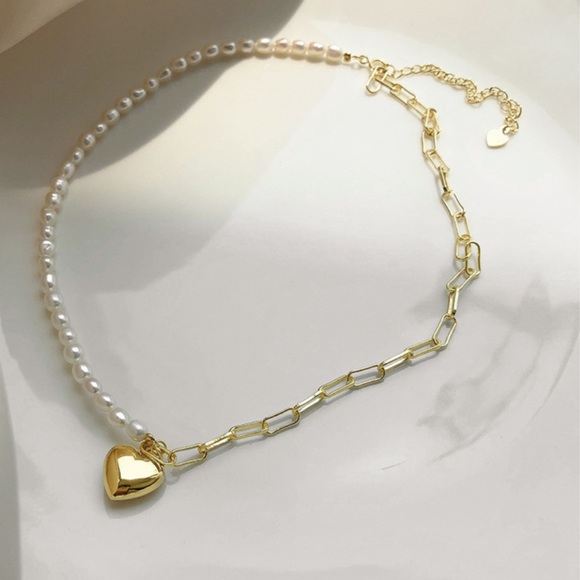 NEW 18K GOLD ELEGANT LOVE PEARL NECKLACE - Picture 6 of 6